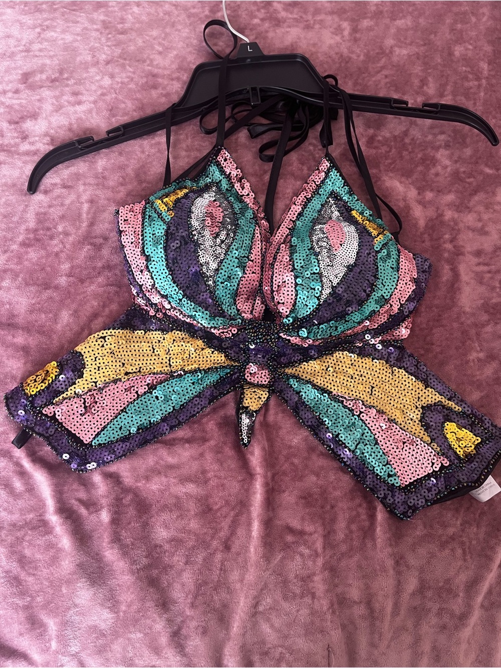 Sequin Butterfly Bralette Top in Pink, Teal & Yellow